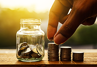 saving coins in a container